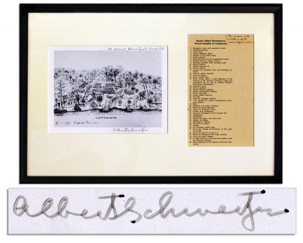 Albert Schweitzer Signed Picture of His Hospital in Africa