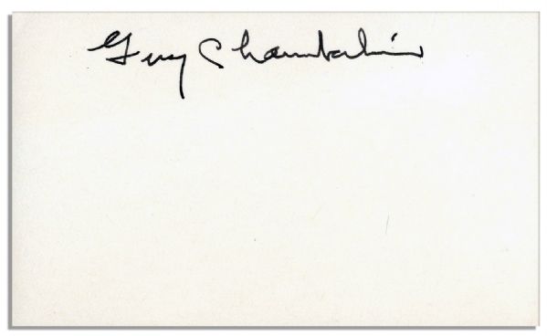 Football HOFer Guy Chamberlain Signature -- In Black Ink Upon a 5'' x 3'' Card -- Pencil Notation to Verso -- Near Fine
