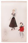 Screen Legend Mona Freeman Costume Sketch From the 1951 Film Darling How Could You! -- Drawn by Academy Award-Winning Costume Designer Edith Head