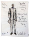 Oscar-Winning Costume Designer Edith Head Original Costume Sketch Signed for Michael Caine -- From the 1975 Film The Man Who Would Be King