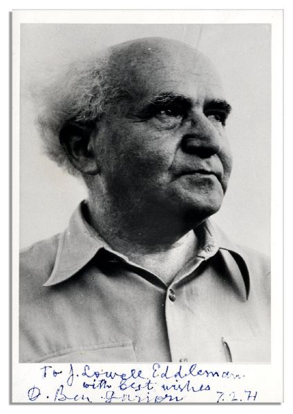 Israel's First Prime Minister David Ben-Gurion Signed Photo From 1971