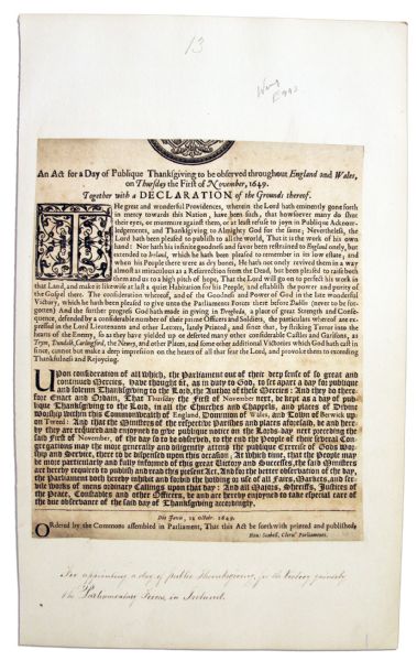 English Civil War Broadside Announcing a Day of Thanksgiving