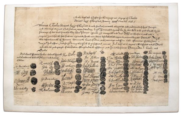 19th Century English Civil War Archive -- Etchings of King Charles I & Oliver Cromwell -- With a Facsimile of Charles' Signed Death Warrant