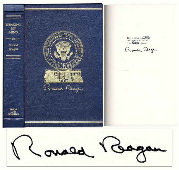 Ronald Reagan ''Speaking My Mind'' Signed -- Near Fine Bound in Leather