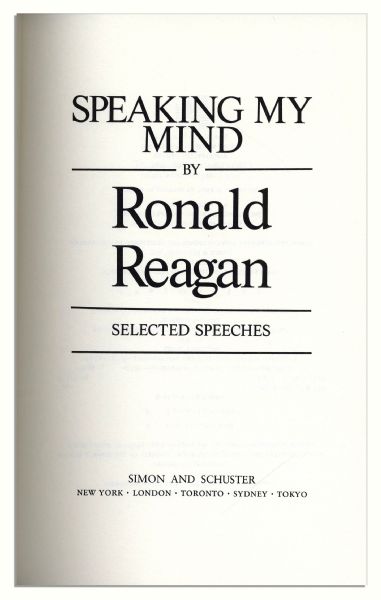 Ronald Reagan ''Speaking My Mind'' Signed -- Near Fine Bound in Leather