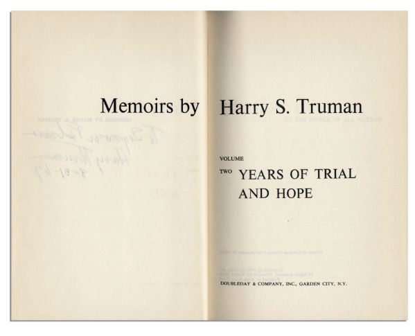 Harry Truman Signed Two Volume Set of ''Memoirs'' -- Both Volumes Signed