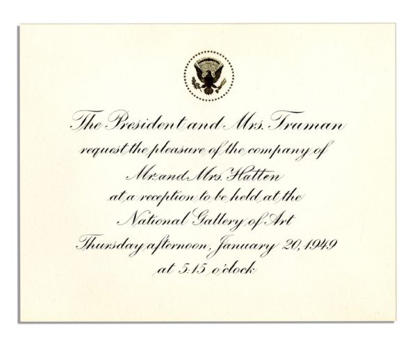 Tickets to Harry S. Truman's 1949 Presidential Inauguration & Invitation to Reception at The National Gallery of Art