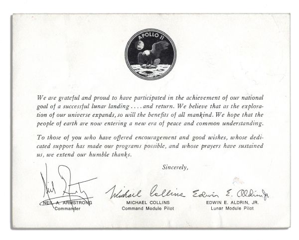 Fantastic Neil Armstrong Autograph Letter Signed -- ''...Thanks for your note. -- Best wishes for a great 1970 -- Neil Armstrong''