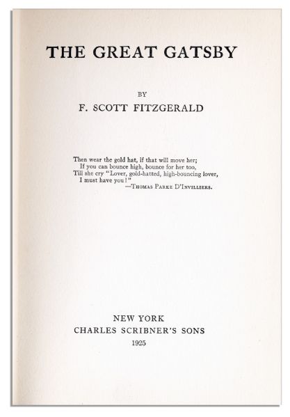 First Edition, First Printing of F. Scott Fitzgerald's ''The Great Gatsby''