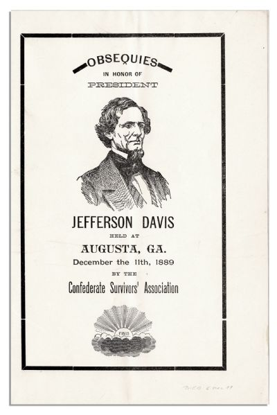 Program From The Funeral of Confederate President Jefferson Davis