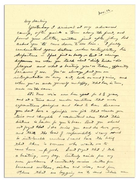 Eisenhower WWII Letter to His Wife -- ''...I constantly wonder how 'civilization' can stand war at all...try to see me in something besides a despicable light...''