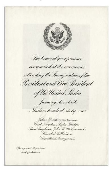 Official John F. Kennedy Inauguration Ceremony Invitation, Program & Entry Ticket