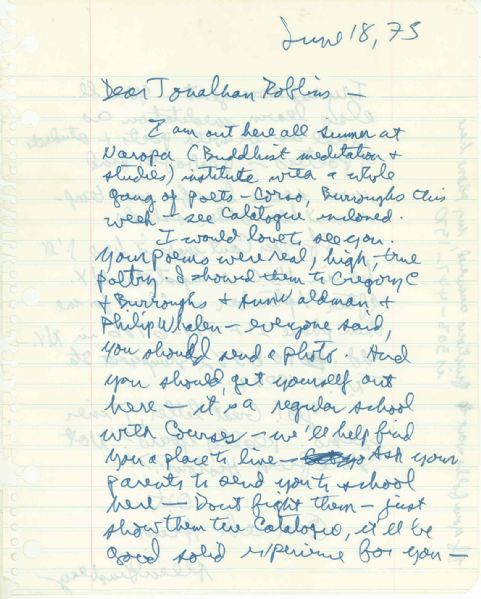 Rare Allen Ginsberg Autograph Letter Signed -- ''…I am out here all summer at Naropa...with a whole gang of poets...''