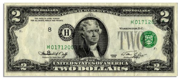 $2 Federal Reserve Error Note -- Series 1976, St. Louis -- Third Printing Shift Error