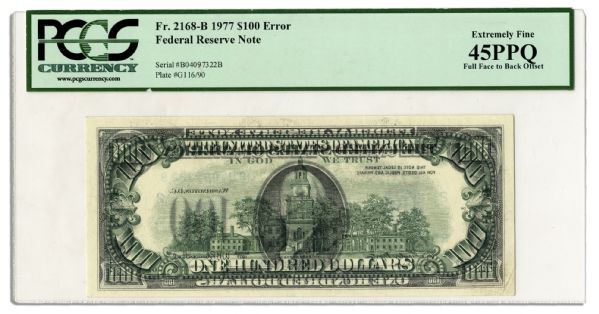 $100 Federal Reserve Error Note -- Series 1977, New York -- Face to Back Offset