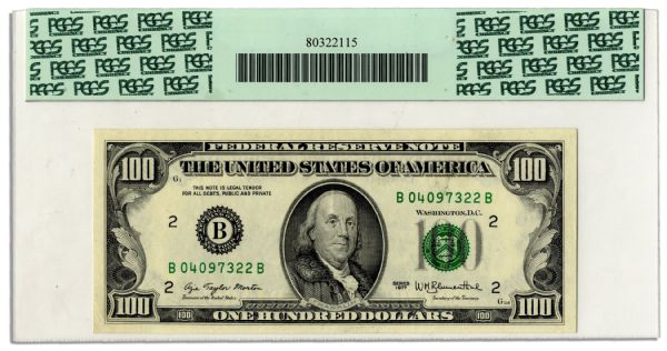 $100 Federal Reserve Error Note -- Series 1977, New York -- Face to Back Offset