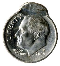 Flip Over Double Strike Dime Error Coin -- Series 2000 -- Struck South of Center -- Near Fine