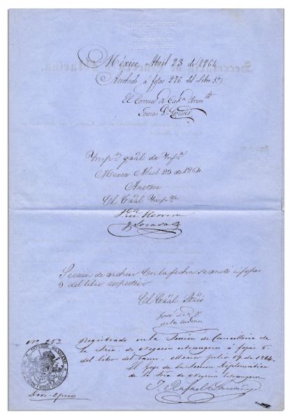 Alamo Letter of Merit Awarded to Mexican General for Fighting the ''rebel...settlers in the year 1836''