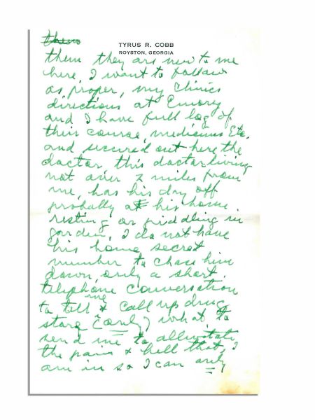 7pp. Autograph Letter Signed by Ty Cobb -- ''...I have been in torment and I mean hell, was constant acute pain...''