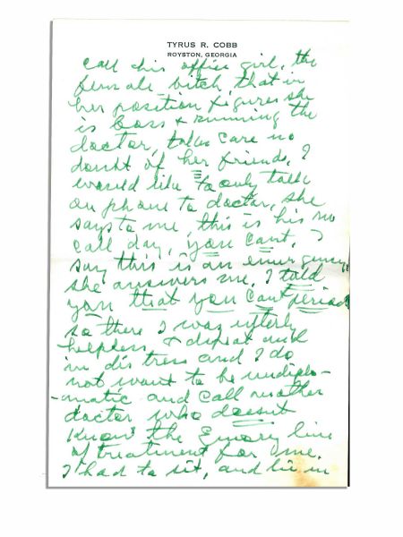 7pp. Autograph Letter Signed by Ty Cobb -- ''...I have been in torment and I mean hell, was constant acute pain...''