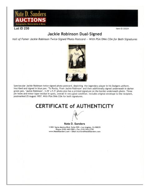 Hall of Famer Jackie Robinson Twice-Signed Photo Postcard -- With PSA/DNA COA for Both Signatures 