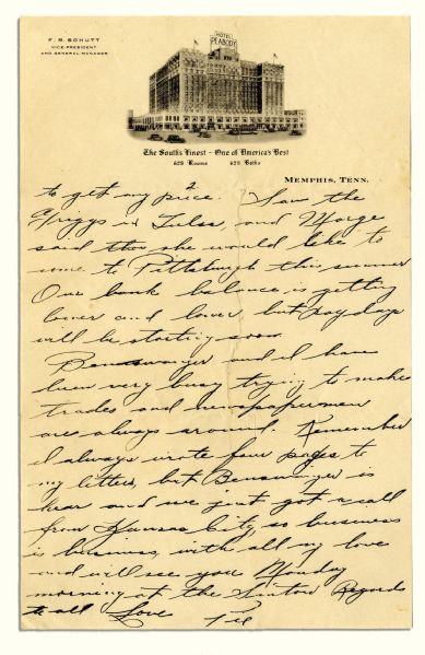 Pie Traynor Autograph Letter Signed With Handwritten Envelope -- 1935 -- ''...I have been very busy trying to make trades and newspapermen are always around...''
