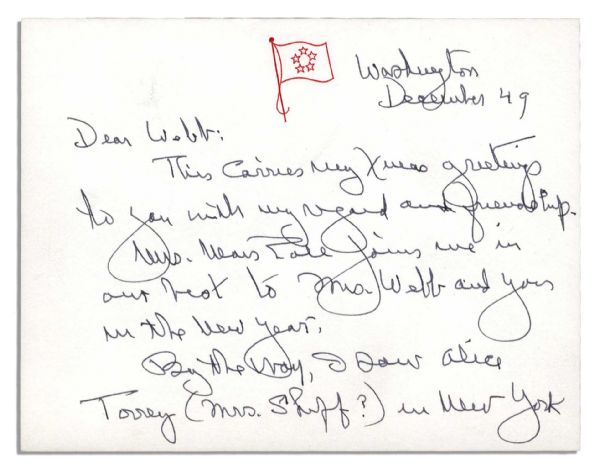 General George Marshall Autograph Letter Signed -- 1949 Season's Greetings to NASA Head James Webb