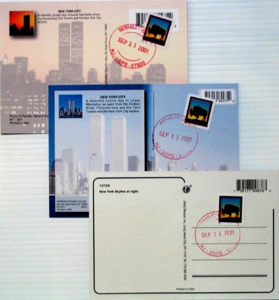 World Trade Center, New York City Full Color Postcard -- Postmarked 9/11/01