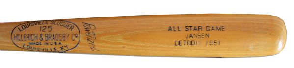 Larry Jansen Custom Bat From the 1951 All-Star Game -- The Year His Team Won The National League Championship With The ''Shot Heard Round The World''
