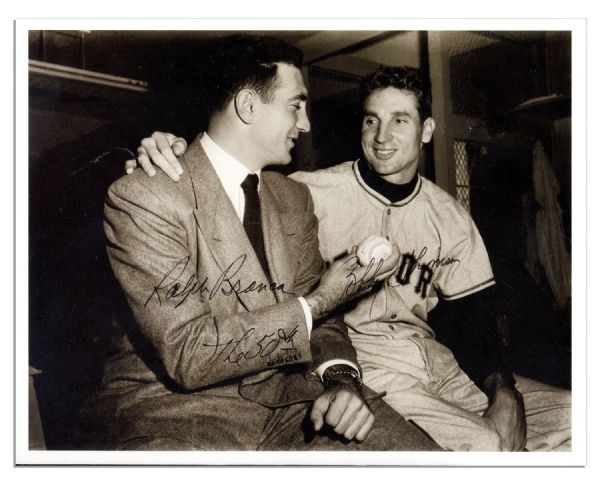 Bobby Thomson & Ralph Branca Signed 10'' x 8'' Photo -- From Larry Jansen's Personal Estate