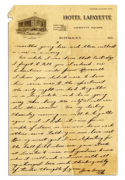 Pie Traynor Autograph Letter Signed -- 1931 -- ''...This evening we play the Buffalo team. It is very cold here and I hope I will not play more than a couple of innings...''