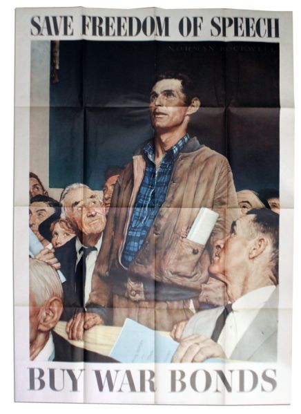 Norman Rockwell's 1943 World War II ''Four Freedoms'' Poster -- ''Freedom of Speech'' -- Larger Size Measuring 28'' x 40''