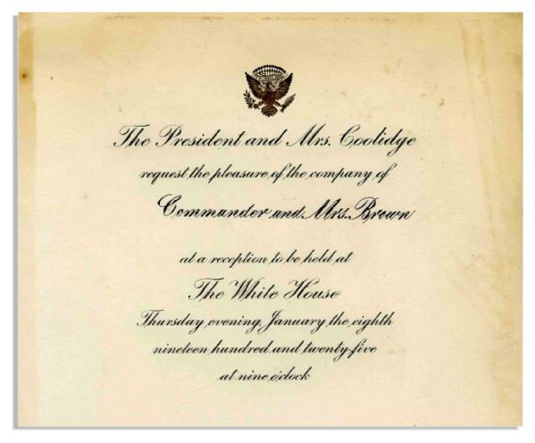 White House Invitation From President Coolidge -- 8 January 1925 -- 5.5'' x 4.5'' -- Envelope and Entrance Card Included -- Very Good