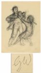 Garth Williams Initialed Preliminary Drawing for Beloved Childrens Book Charlottes Web -- Fern and Farmer John Struggle Over an Ax