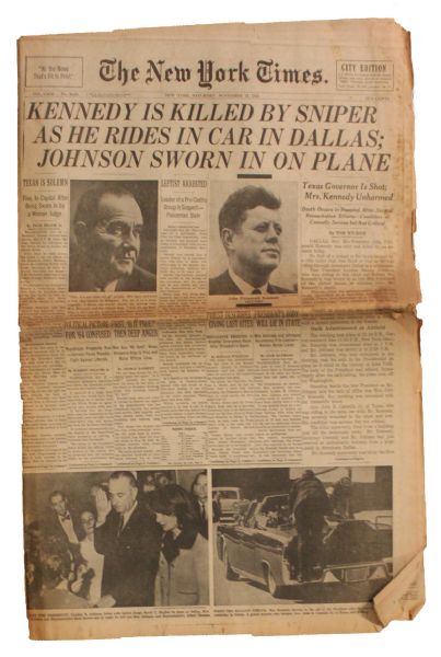 JFK Assassination Newspaper -- ''The New York Times'' From 23 November 1963