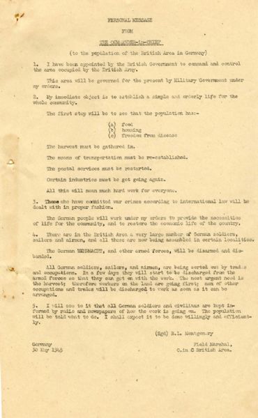 Fascinating May 1945 Memorandum From Bernard Montgomery Upon Taking Control of Germany