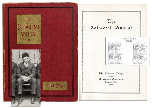 Rare Freshman Year High School Yearbook for Vince Lombardi -- at ''Cathedral College'' Where Lombardi Was Preparing for Priesthood