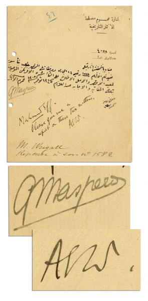 Egyptologists Arthur Weigall and Gaston Maspero Signed Letter Regarding the Luxor Temple -- 1908