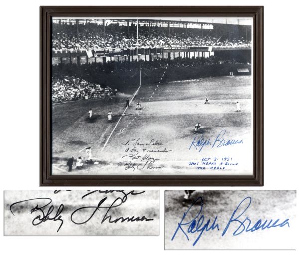 Photo of the Famous ''Shot Heard Round The World'' Signed by Pitcher Ralph Branca & Hitter Bobby Thomson -- Dedicated to Larry Jansen, From His Personal Estate