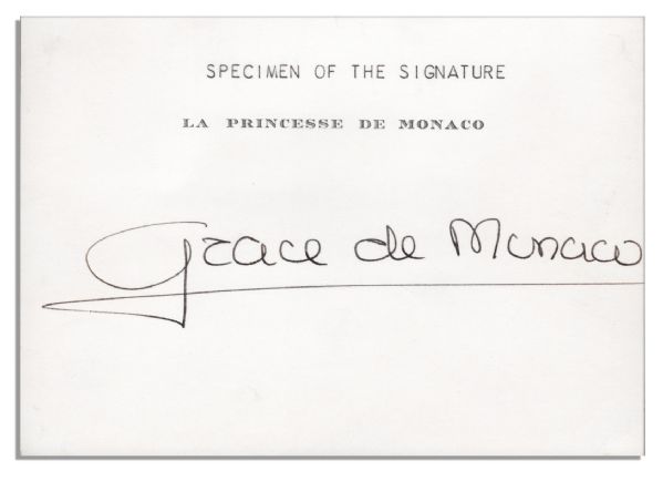 Princess Grace Signed Card as ''Grace de Monaco'' 