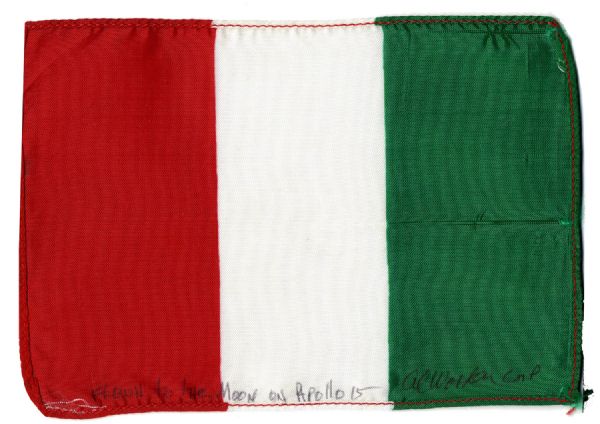 Apollo 15 Flown 6'' x 4'' Ivory Coast Flag -- Signed & Inscribed ''Flown to the Moon on Apollo 15'' by NASA Astronaut Al Worden -- Near Fine -- Also With COA by Worden