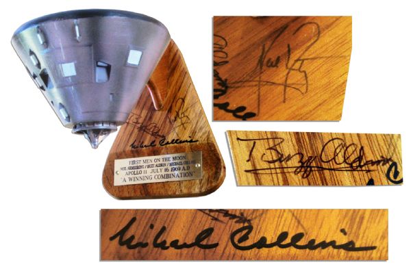 Apollo 11 Crew Signed Model of the Command Module Spacecraft -- Signatures of Neil Armstrong, Buzz Aldrin, & Michael Collins