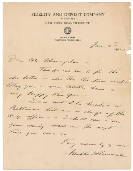 Franklin D. Roosevelt Autograph Letter Signed -- Attractive Letter Signed With Full Signature