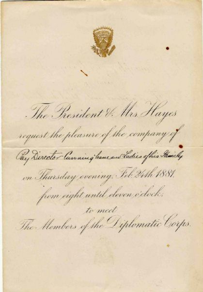 1881 Presidential Invitation by Rutherford B. Hayes and First Lady Lucy Webb Hayes