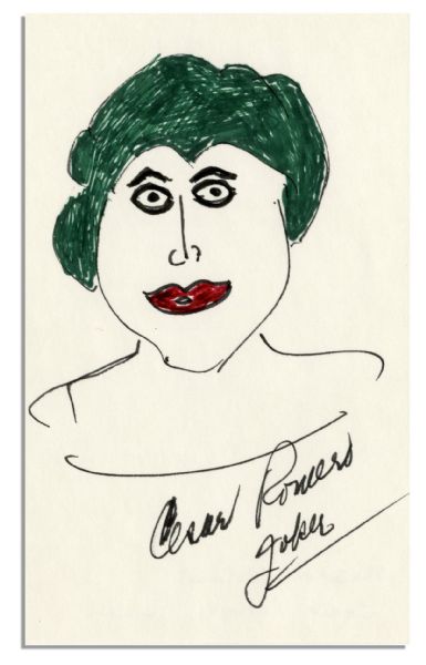 Cesar Romero Sketch Signed -- ''Cesar Romero / Joker'' -- 1960's ''Batman'' TV Series -- 3.75'' x 6'' -- Fine