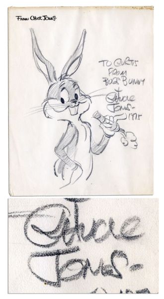 Animator Chuck Jones Signed Sketch of ''Bugs Bunny'' -- 8.5'' x 11'' Large, Scarce Sketch
