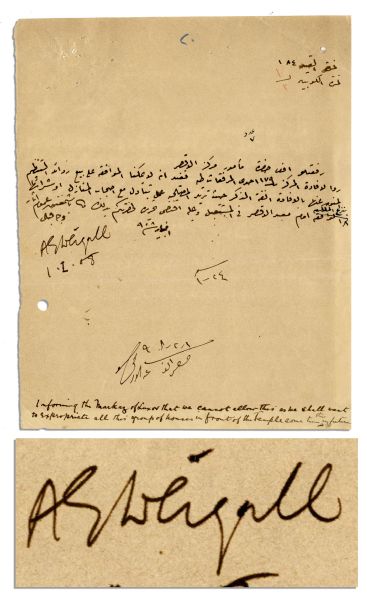 Egyptologist Arthur Weigall Signed Letter -- 1908 -- ''...the Directorate would like to have exchanges with the home owners located in front of Temple of Luxor...''