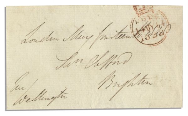Duke of Wellington Arthur Wellesley Free Frank Signed ''Wellington'' -- 1828 -- 4.75'' x 2.75'' -- Near Fine