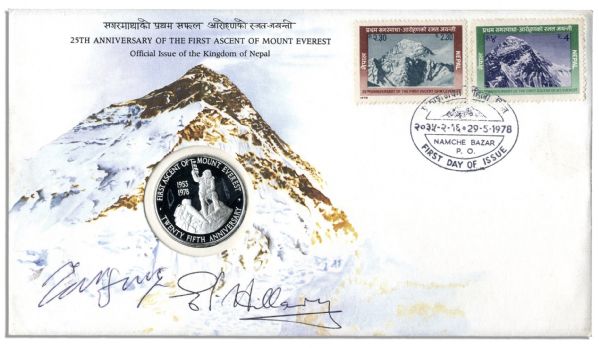 Sir Edmund Hillary and Sherpa Tenzing Norgay Signed Cover with Limited Edition Coin Marking 25th Anniversary of Everest's First Ascent