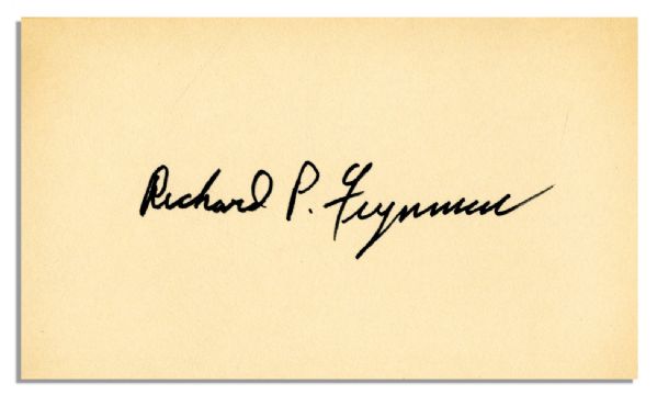 Nobel Prize-Winning Physicist ''Richard Feynman'' Bold & Rare Signature -- Upon 5'' x 3'' Card -- Toning, Else Near Fine